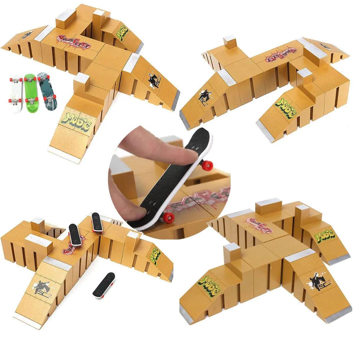 Yellow Skate Park Ramp Parts for Fingerboard Finger Board Parks Amateur Kids Childrens Birthday Gift Toy