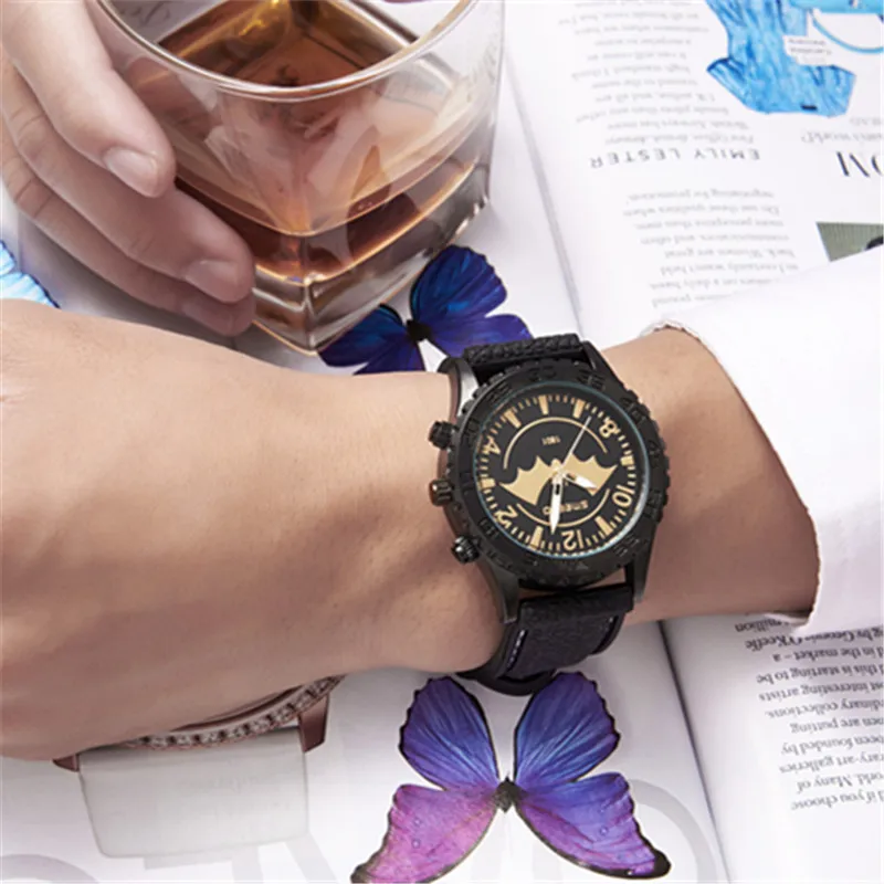 

New Sport Wristwatch Men Quartz Leather Black Men's Watches Clock Timer for Man Boy Gift