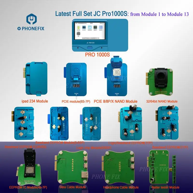 PHONEFIX JC Pro1000S NAND Программист PCIE NAND тестовый инструмент HDD SN инструмент для чтения батарея линия данных гарнитура тест er для iPhone iPad