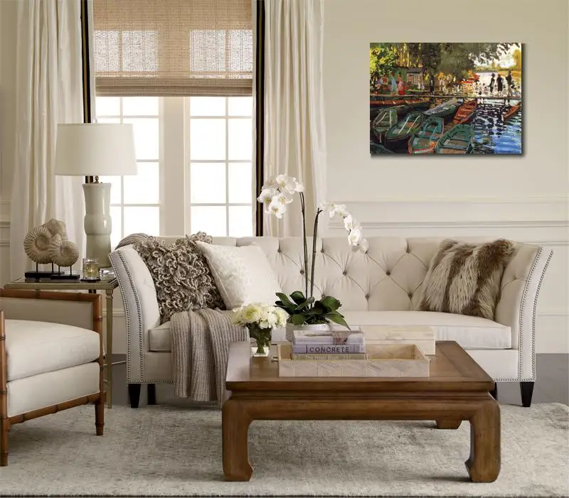 Goedkoop Claude Monet Schilderijen Op Canvas Baden Bij La Grenouilliere Handgeschilderde Wall Art Decor Hoge Kwaliteit