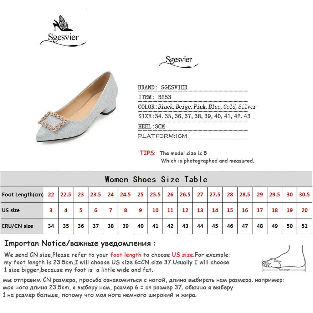 

Sgesvier Autumn 2018 New Women Pumps Sexy Pointed Toe Rhinestone Low Heels Square Heel Shoes Woman Slip On Black Blue Beige B253
