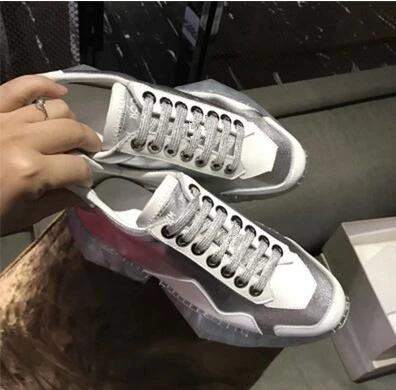 silver Buono Scarpe/кроссовки со шнуровкой на каблуке; женская обувь на толстой подошве с кристаллами; брендовая Дизайнерская обувь; женские кроссовки; Повседневная блестящая обувь - Цвет: silver
