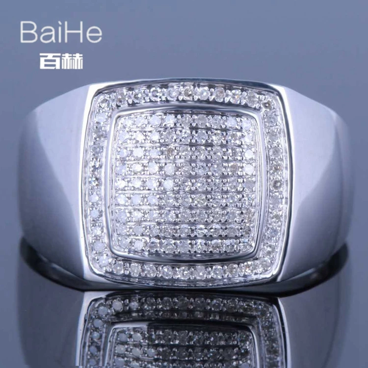 BAIHE Solid 14 K белое золото(AU585) 0.45CT сертифицированные H/SI круглые ограненные настоящие бриллианты свадебные мужские модные ювелирные изделия кольцо