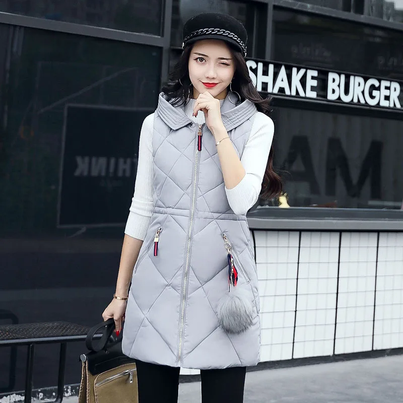 QIMAGE женские зимние жилеты 2017 Новый тонкий длинный жилет хлопковая стеганая