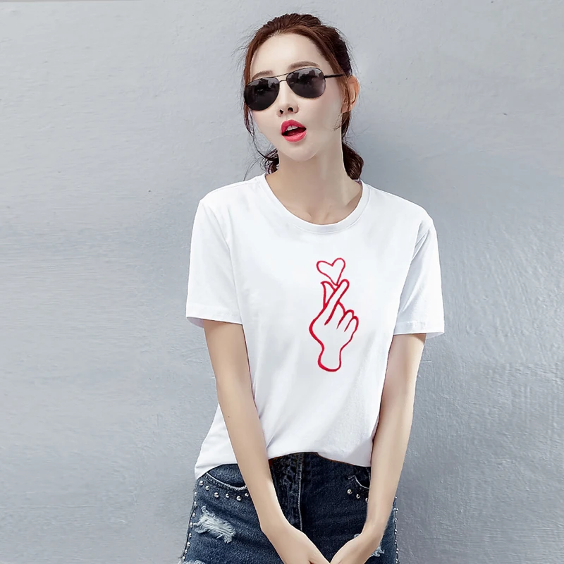 Корейская Новая летняя футболка BF Повседневный Белый Принт базовые футболки
