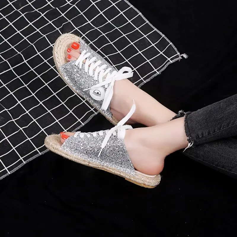 2019 Women's Slippers Bling Hemp rope insole Lady Slipper Summer Flat Sandals Vacation Beach Casual Shoes Flip Flops | Обувь