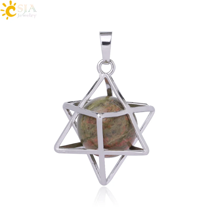 Unakite Pendant CSJA Натуральный камень гексаграмма подвески, заряжающие энергией Цепочки и ожерелья Религия символ медитации рейки Меркаба кулон для Для женщин Для мужчин ювелирные изделия F876 - Окраска металла: Unakite Pendant