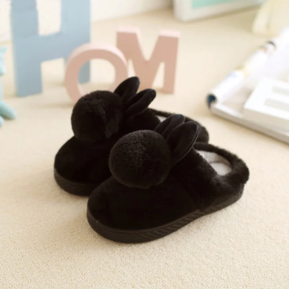 Домашние тапочки с помпоном из кроличьего меха для маленьких девочек и мальчиков
