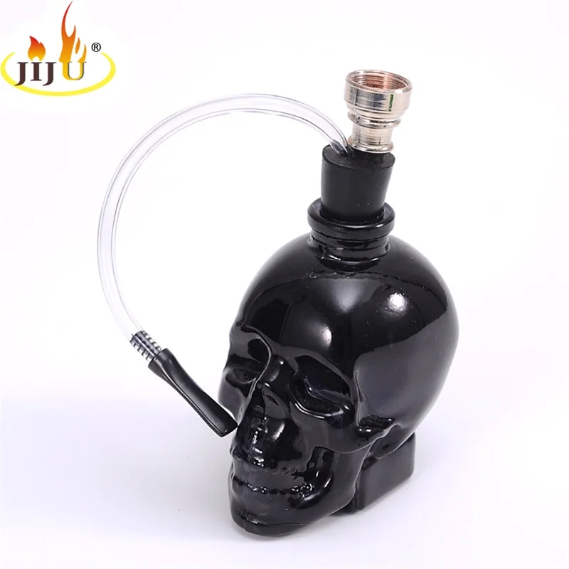Black JIJU портативный Hookahs череп голова стеклянный кальян трубы сигарета портативные трубы дым табачные трубы подарок мини курить - Цвет: Black