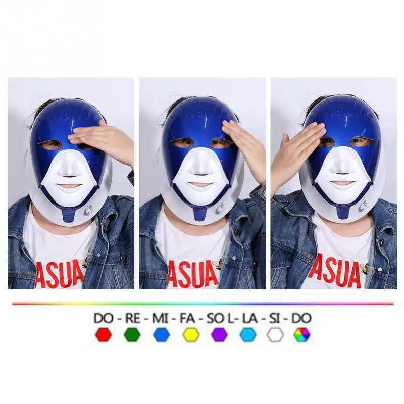 Blue Normal Pack Светодиодный светильник, семь цветов, фотонная маска для лица и шеи, маска для удаления морщин, акне, омоложения кожи, светодиодный маска для лица, спа-маска для шеи a - Цвет: Blue Normal Pack