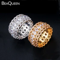 beaqueen sparkling oval aaa cubic zirconia paved women full finger rings big yellow gold color dubai wedding bands jewelry r087