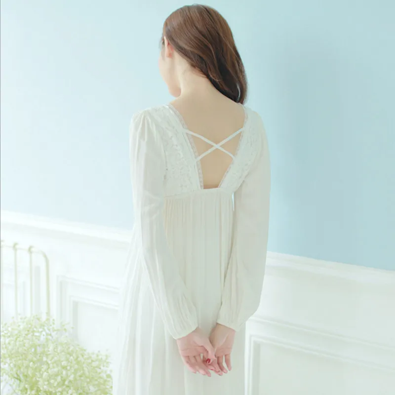 

New arrival Women modal and lace nightgowns European and American royal style white color sleep dress for ladies