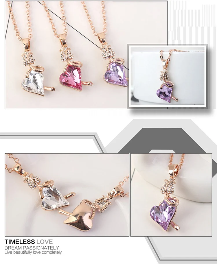 Нежное ожерелье с подвеской в виде цветка розы и сердца 100% кристаллов от Swarovski