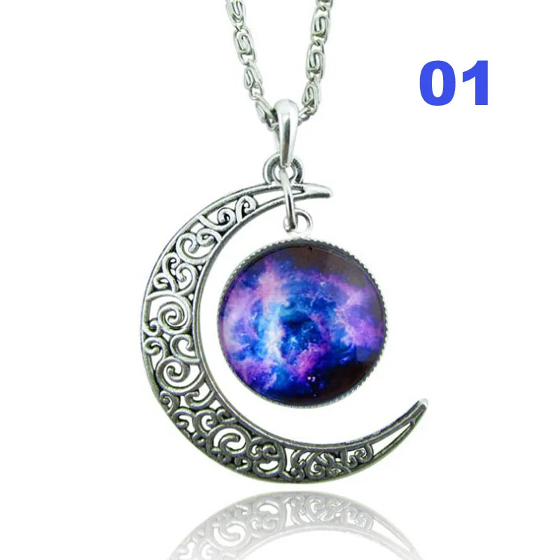 Винтажный Вид Луна галактика стекло камея из кабошона Demo Universe Подвеска Ожерелье |