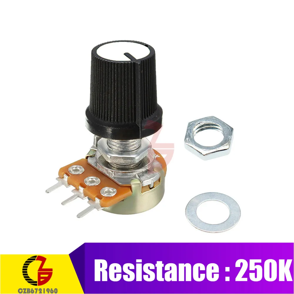 250K 5Pcs Potentiometer Switch 1K 2K 5K 10K 20K 50K 100K 250K 500K 1M Ohm Resistor Linear Switch with Taper Cap Knob for Arduino - Цвет: 250K
