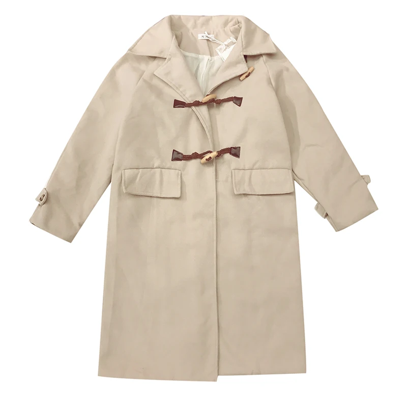 Женское шерстяное пальто manteau femme повседневное длинное с роговыми пуговицами на
