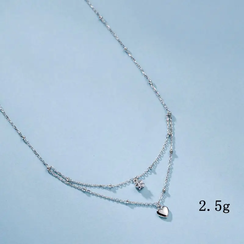 Silvology, 925 пробы, Серебряное Двухслойное ожерелье в форме звезды, сердце, циркон, пентаграмма, Глянцевая подвеска, ожерелье для женщин, ювелирное изделие, Шарм - Цвет камня: Silver