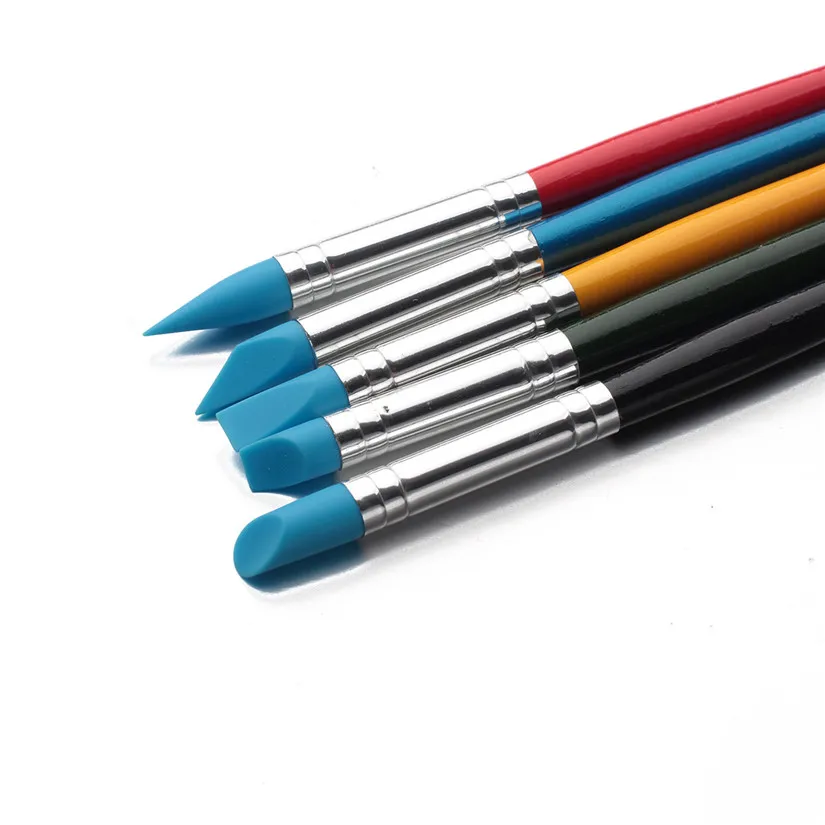 5Pcs Carving Dotting Tool Wooden Handle Silicone Nail Art Brushes Pens 2017 Hot product discount beauty | Красота и здоровье