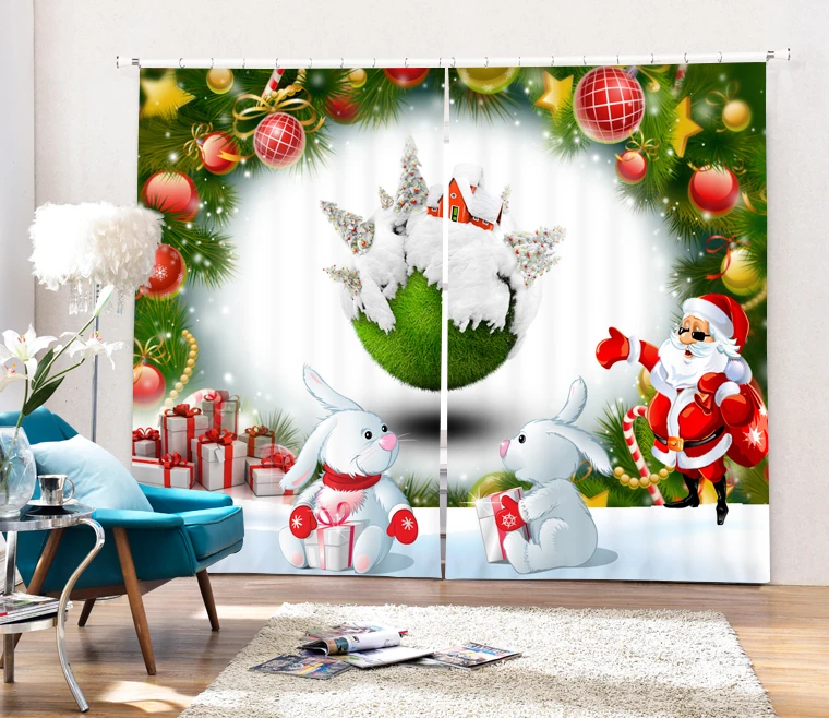 Cute fresh cartoon Christmas 3d Digital Printing Stereo Cutoff Curtains High Precision Black Silk Door curtain | Дом и сад