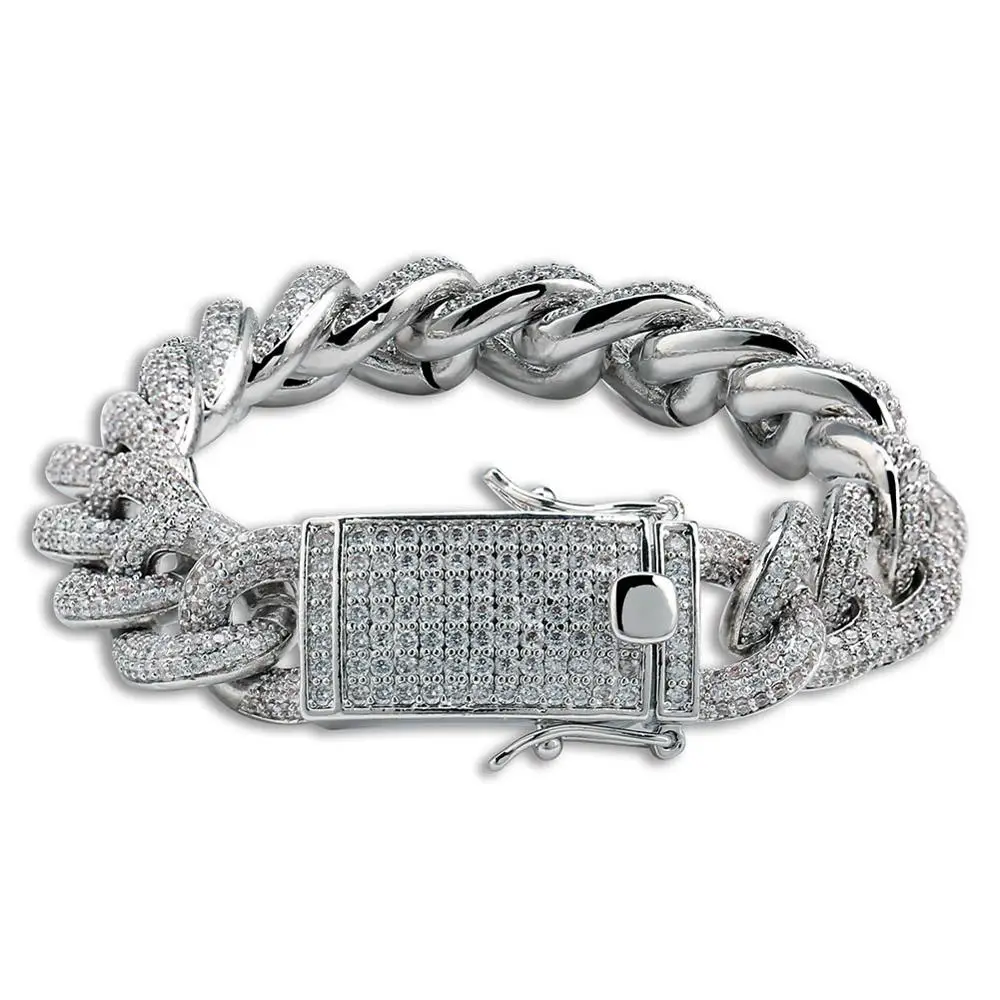 GUCY, хип-хоп, со льдом, побрякушки, кубинский браслет, золотой цвет, Micro Pave, кубический циркон, браслеты, 10 мм, ширина, цепочка, браслеты, подарок для мужчин - Окраска металла: Silver