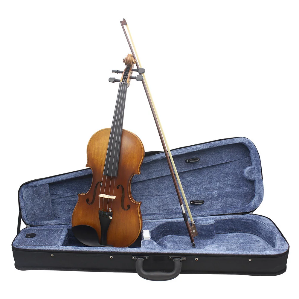 4/4 Full Size Violin Fiddle Solid Wood Matte Finish Spruce Face Board Ebony Fretboard with Hard Case Bow Rosin Clean Cloth | Спорт и