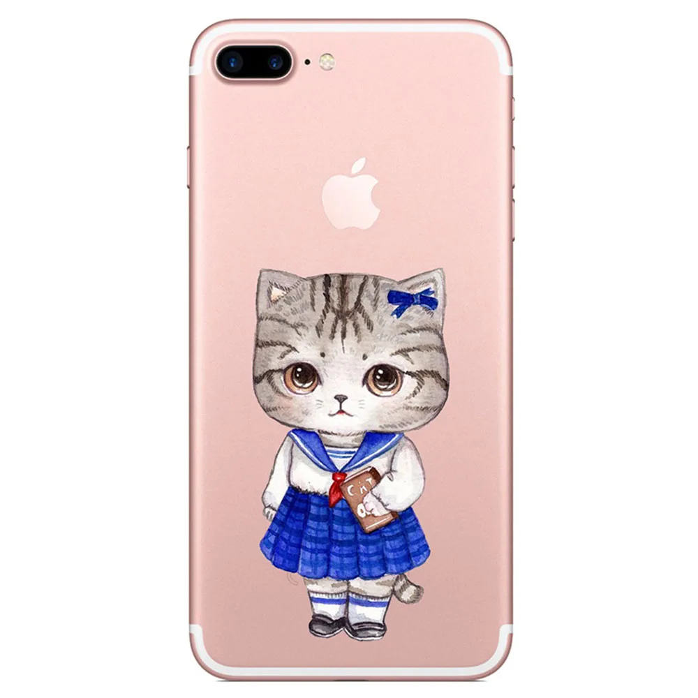 Модные с милым рисунком кота для iphone 6 6s Plus Капа Мягкие силиконовые ТПУ X 7 8 плюс