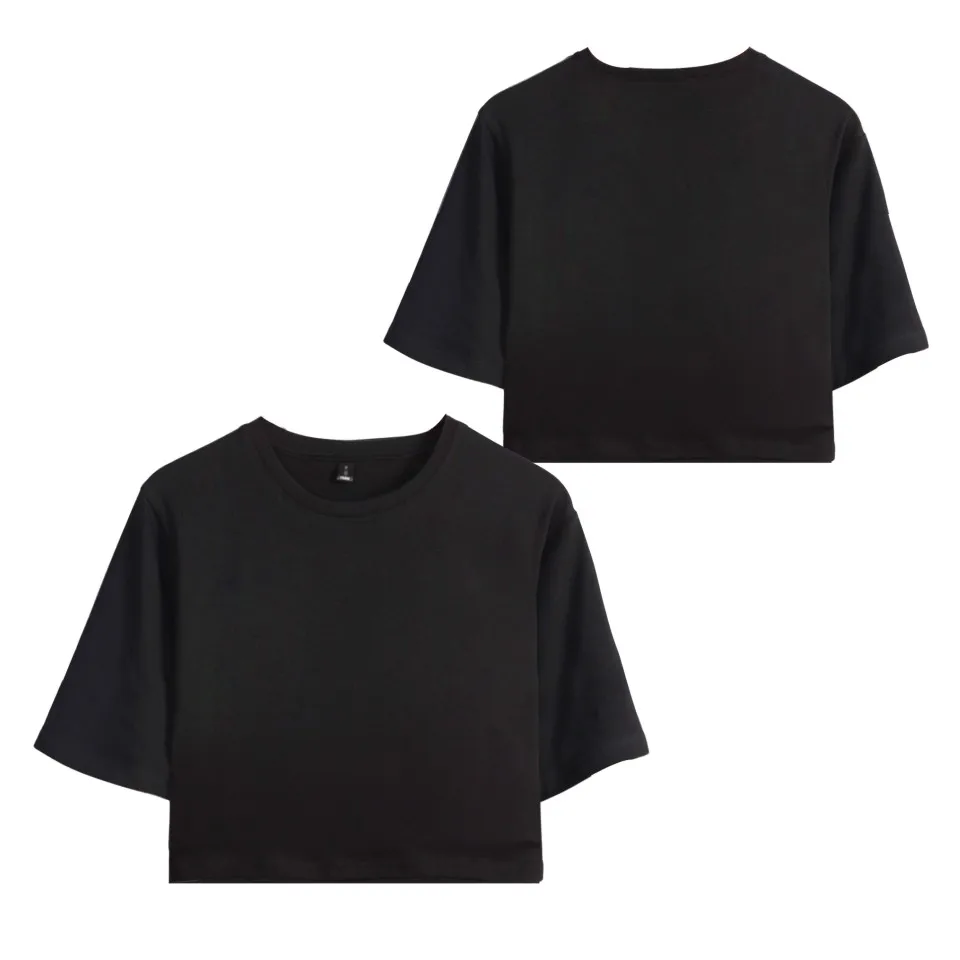 black Solid color Дропшиппинг DIY Пользовательский логотип Футболка женская сексуальная открытый пупок футболка хип хоп хлопок короткий рукав Kpop Настроить кроп Топы - Цвет: black Solid color