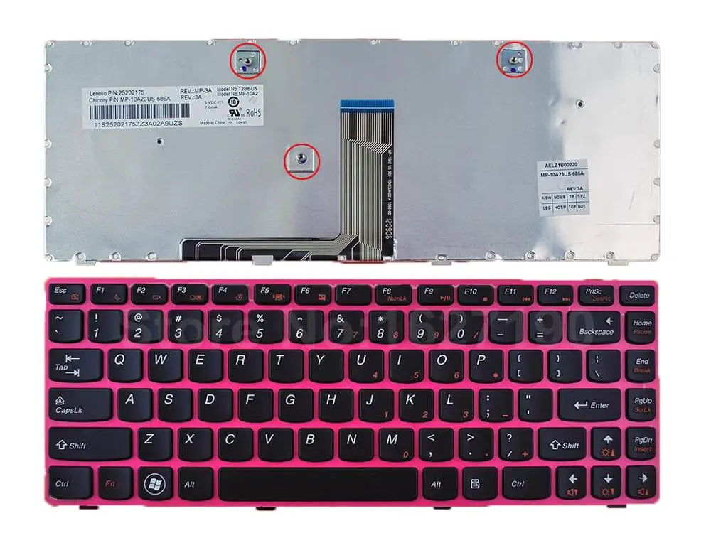US Keyboard For LENOVO Z380 Z480 Z485 G480 G485 PINK FRAME BLACK PN:25202175 MP-10A23US-686A | Компьютеры и офис
