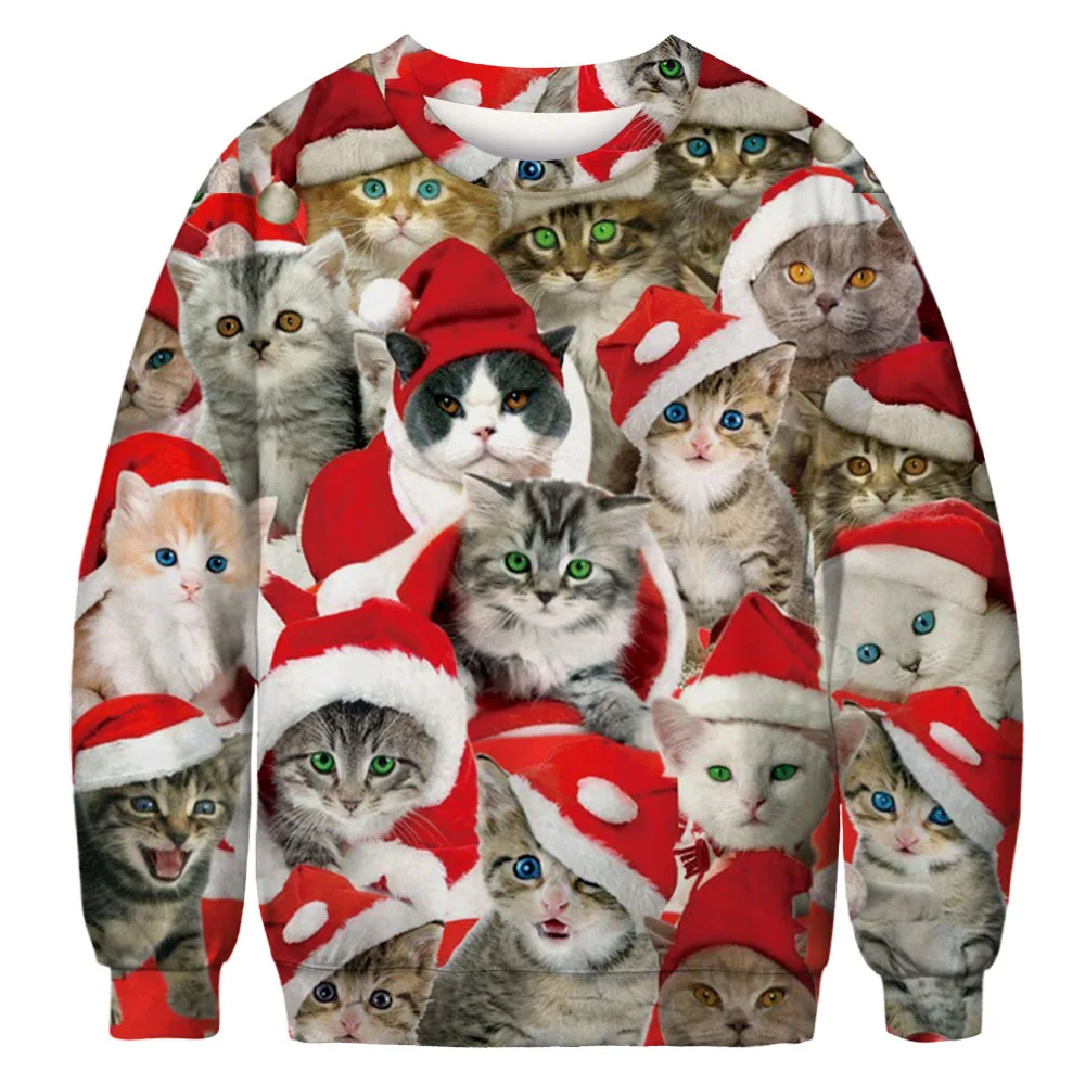 

PLstar Cosmos Hot Sale Men/Women 3D Christmas Festival Funny Tie Sweatshirt New Year Santa Cat Casual Pullover Size S-5XL