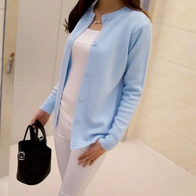 2016 New Autumn Winter Women Long Sleeve O-Neck Candy Colors Cardigan Sweater Cotton Casual Sweaters Slim Tops Jacket