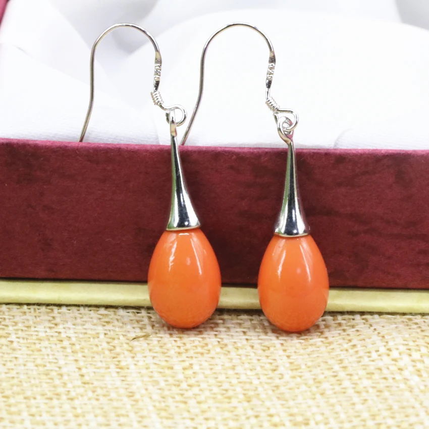 Elegant 9*13mm waterdrop orange baking paint glass beads dangle earrings for women long drop eardrop hot sale diy jewelry B3160