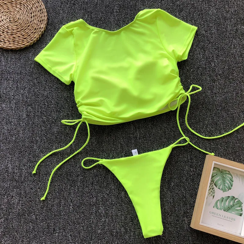 Сексуальные купальные костюмы V-Neck бандажные женские стринги бикини Для женщин бикини неоновой высокое Монокини Пляжная одежда Одна деталь купальника