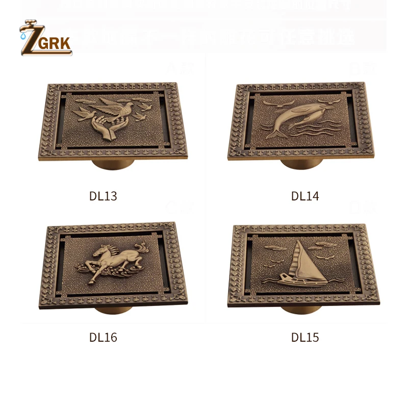 zgrk shower drain 12x12cm antique solid brass floor drain cover strainer bathroom bath accessories art carved square drains free global shipping