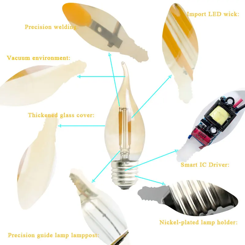 Винтажная Светодиодная лампа Эдисона E27 3 шт. светодиодная E14 220 В стеклянная 2 Вт 4 6