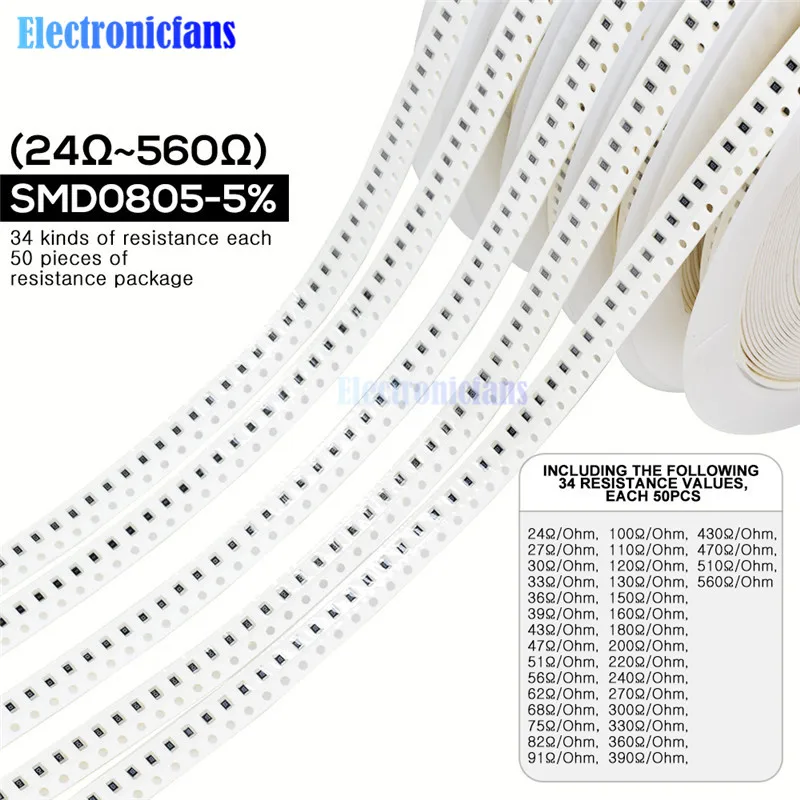 1700 шт./лот 0805 SMD резистор 0R 10 м Ом 5% 1/8 Вт 0 25 чип сопротивление фиксированный набор 34