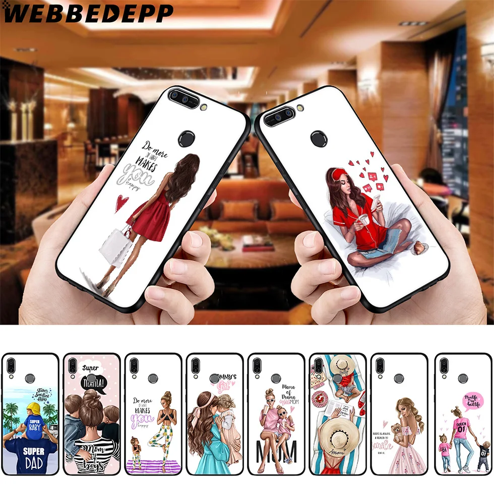 Черный коричневый мягкий чехол для мамы и дочки Huawei P8 P9 P10 P20 P30 Lite Pro P Smart Z Plus 2019 Y6