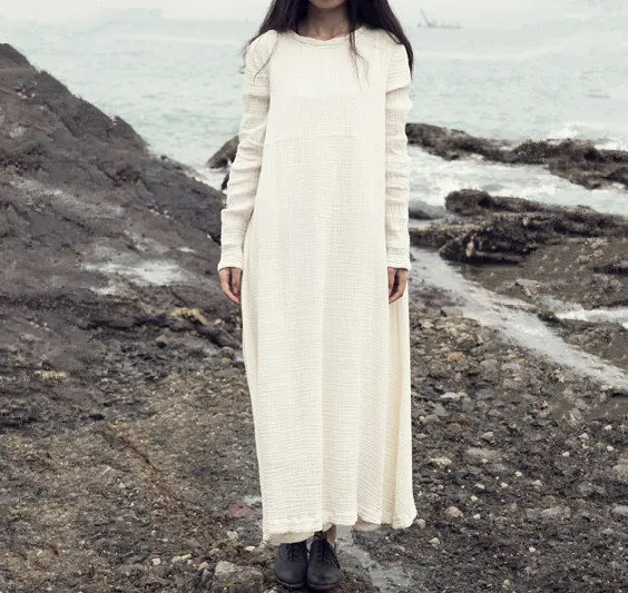 Женское длинное платье из хлопка и льна повседневное свободное винтажное