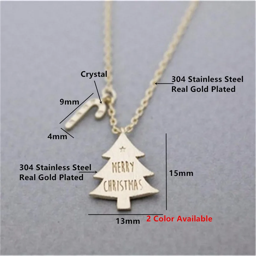 

Wholesale 10pcs/lot Merry Christmas Tree With Candy Cane Pendant Necklace Women Kids Jewelry Stainless Steel Gold Chain Collier