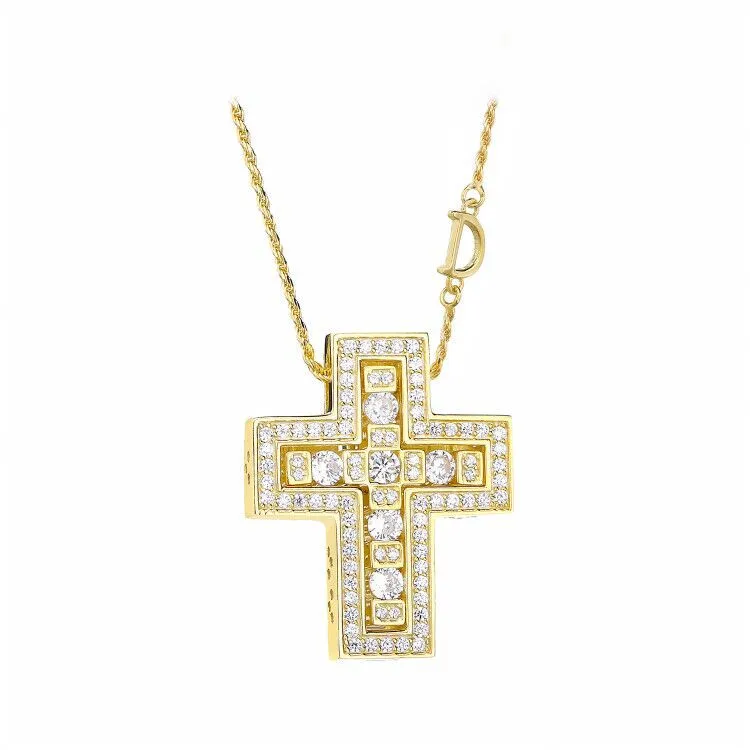 Gold D Cross Lovecabin 925 пробы серебро Италия роскошный двойной крест движение D письмо цепь Belle эпоха циркон кулон ожерелье ювелирные изделия - Окраска металла: Gold D Cross