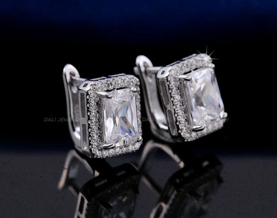 Новое поступление, 1.8ct прямоугольные кубические серьги из циркония, серьги для женщин, лучший рождественский подарок, белые позолоченные серьги, DE95