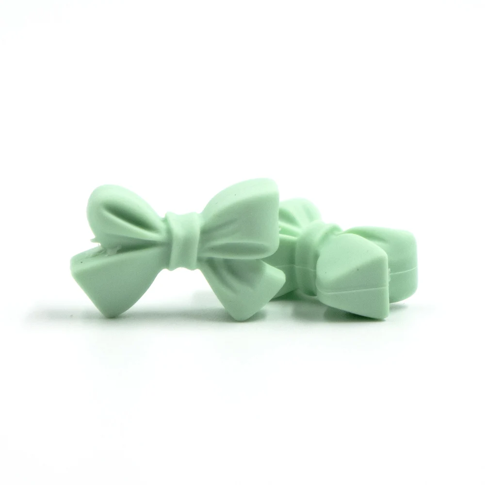 Mint Green 12 шт бант силиконовые бусины BPA бесплатно галстук-бабочка Детские Прорезыватели бисера для DIY ювелирных изделий детские жевательные прорезыватели подарок пищевой - Цвет: Mint Green