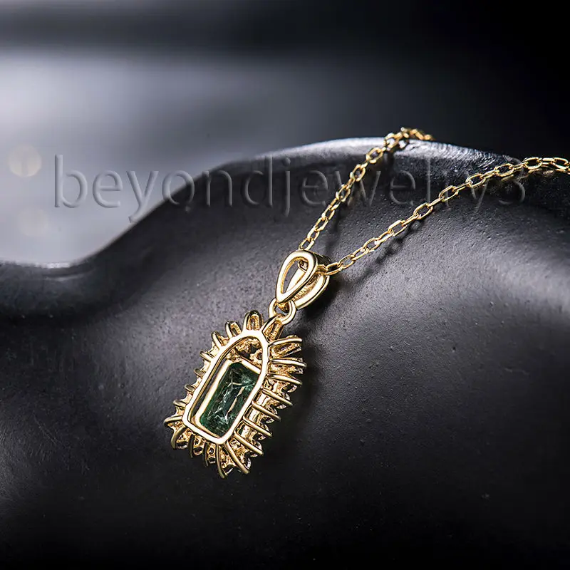 Кулон из драгоценного камня с изумрудом карата 5x7 мм|emerald diamond pendant|colombian emerald pendantgold