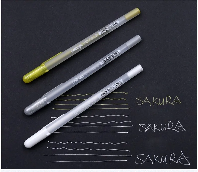 3 шт./лот, набор гелевых чернил Sakura Gelly в японском стиле, золотой, белый, серебристый металлик, эскизный маркер для выделения, ручка для рисования, товары для рукоделия