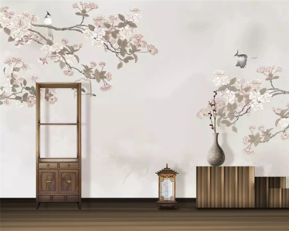 Пользовательские современные китайские расписанные вручную цветы птицы ТВ фон