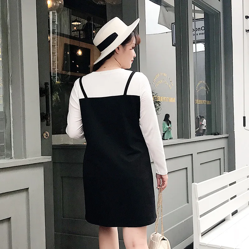 2018 Новый Осень плюс Размеры платья Поддельные Платье 2 в 1 Vestidos белый и черный