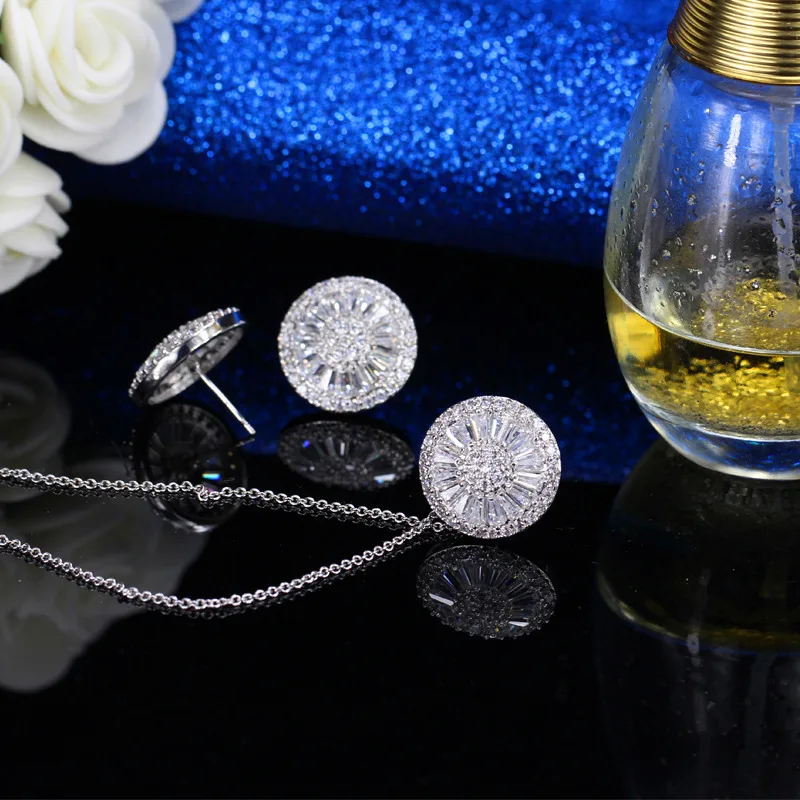 Набор из колье и серёг с фианитом|necklace earrings jewelry set|brand setsjewelry sets |