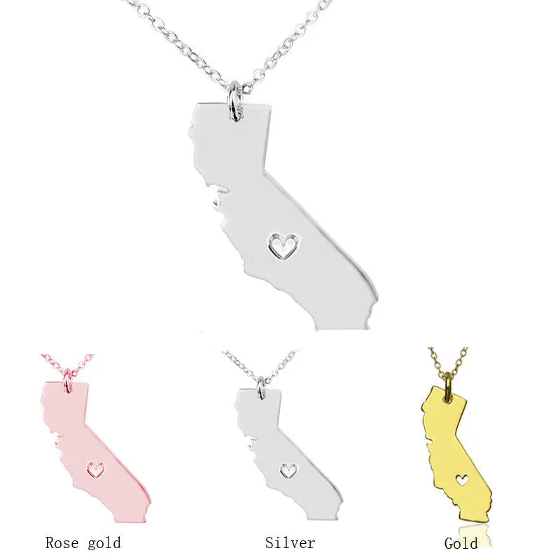 

United States Map 304 Stainless Steel Pendant Necklace USA California Pendant Rose Gold Necklace Stainless Steel Jewelry