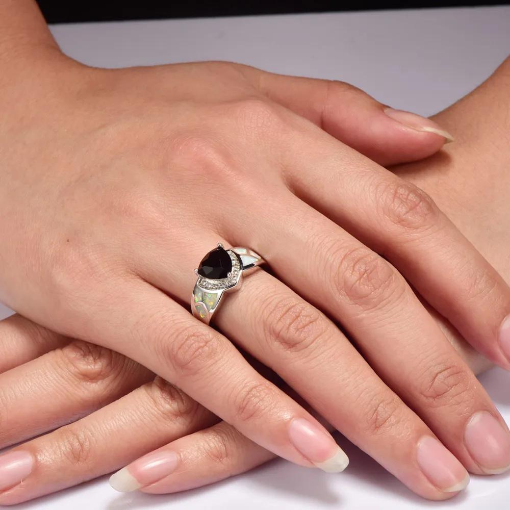 Черный оникс с белым огненным опалом фотосеребряный Размер 6 7 8 9 10 R1534|black onyx|onyx