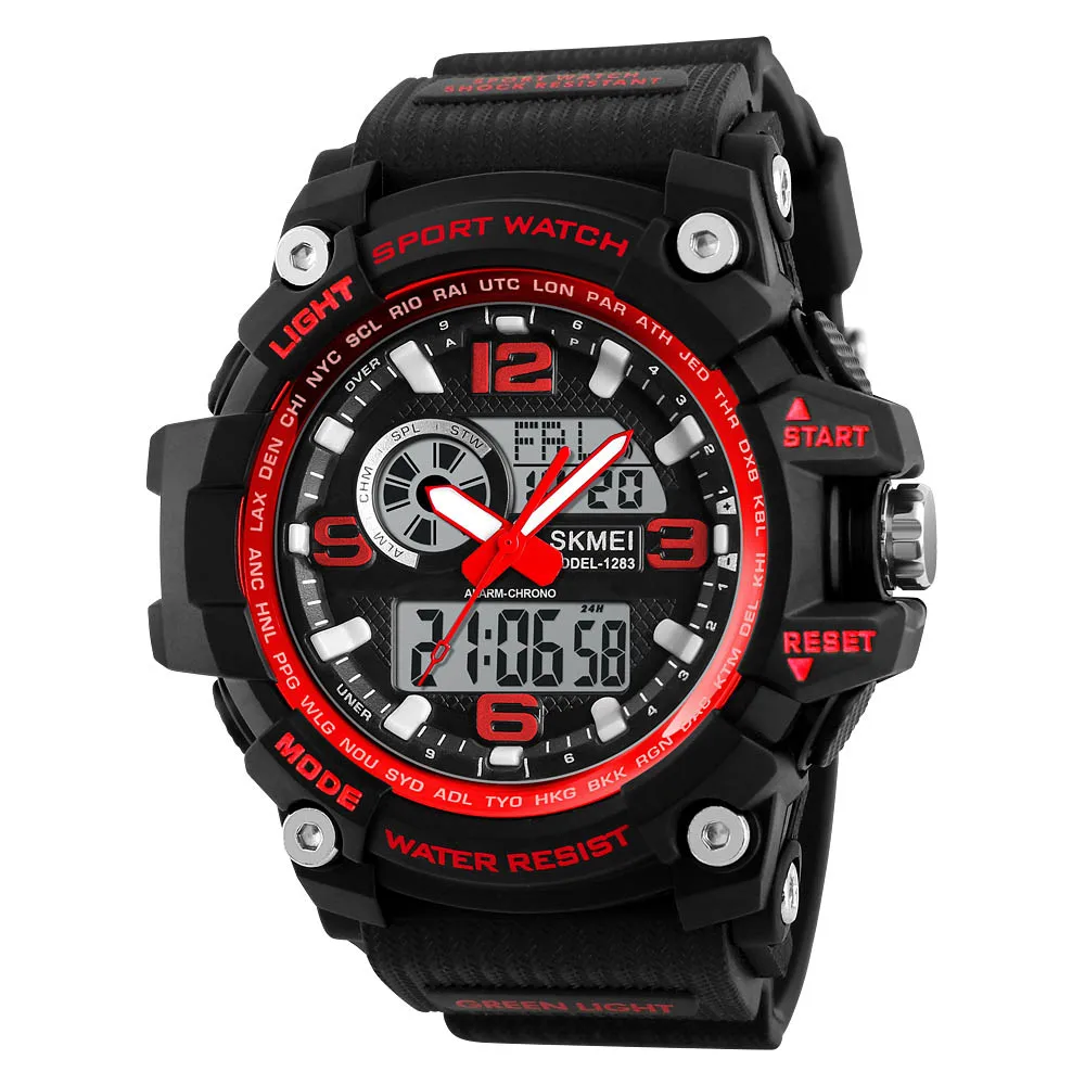Red Black SKMEI Военные Спортивные часы с двойным дисплеем лучший бренд класса люкс Цифровые кварцевые часы мужские водонепроницаемые наручные часы relogios masculino - Цвет: Red Black