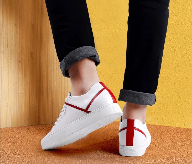 Male Sneakers Invisible Elevator Shoes For Men Height Increasing 6cm Man White Genuine Leather Casual chaussure homme | Обувь